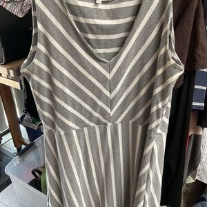 Striped Gray and White Sleeveless Dress